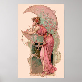 PÓSTER TAROTES / DAMA DE LA LUNA CON FLORES EN ROSA