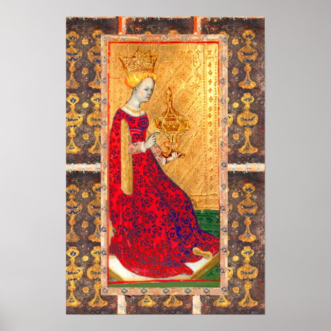 PÓSTER TAROTES DE RENACIMIENTO ANTIGUO / REINA DE CUPAS (Frente)