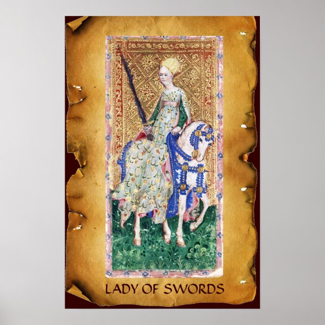 PÓSTER TAROTES DE RENAISSANCIA ANTIGUA/DAMA DE ESPADA (Frente)