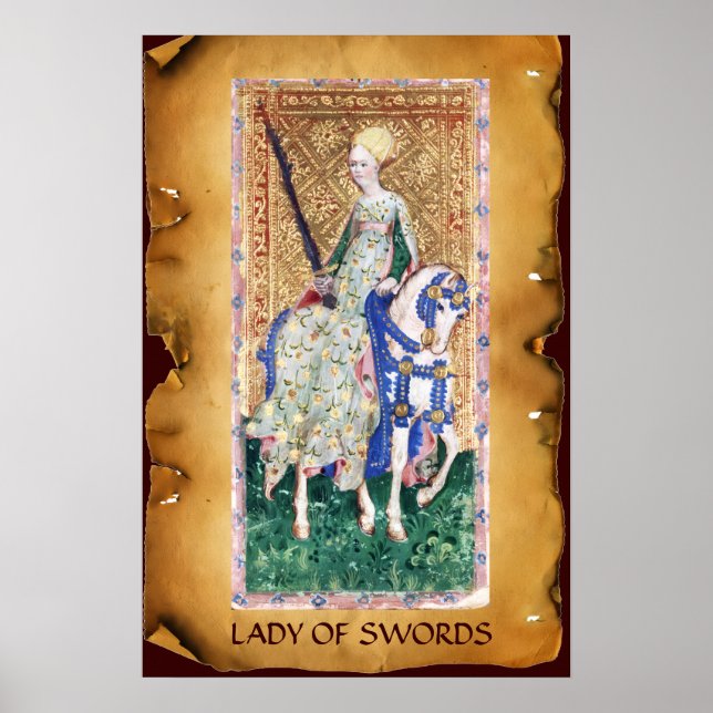 PÓSTER TAROTES DE RENAISSANCIA ANTIGUA/DAMA DE ESPADA (Frente)