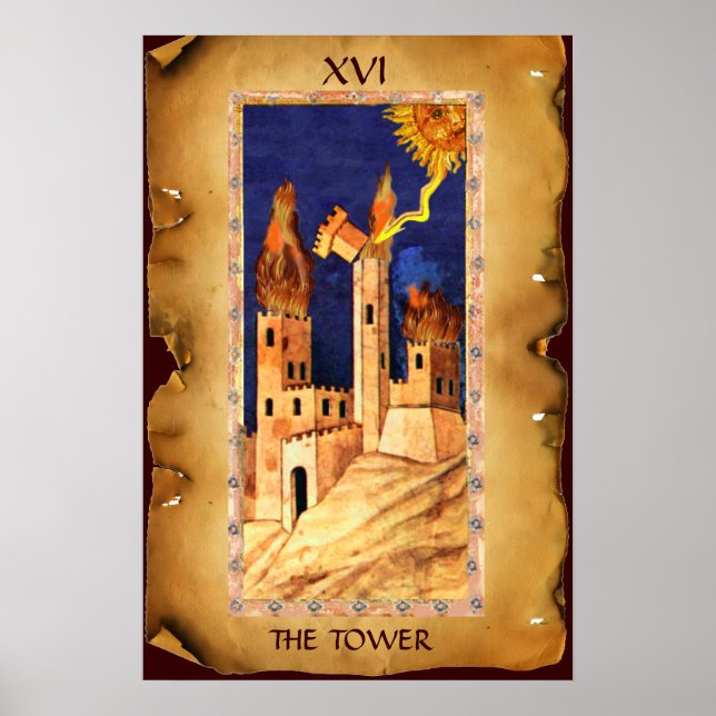 PÓSTER TAROTS DE RENACIMIENTO ANTIGUO  16 / LA TORRE (Frente)