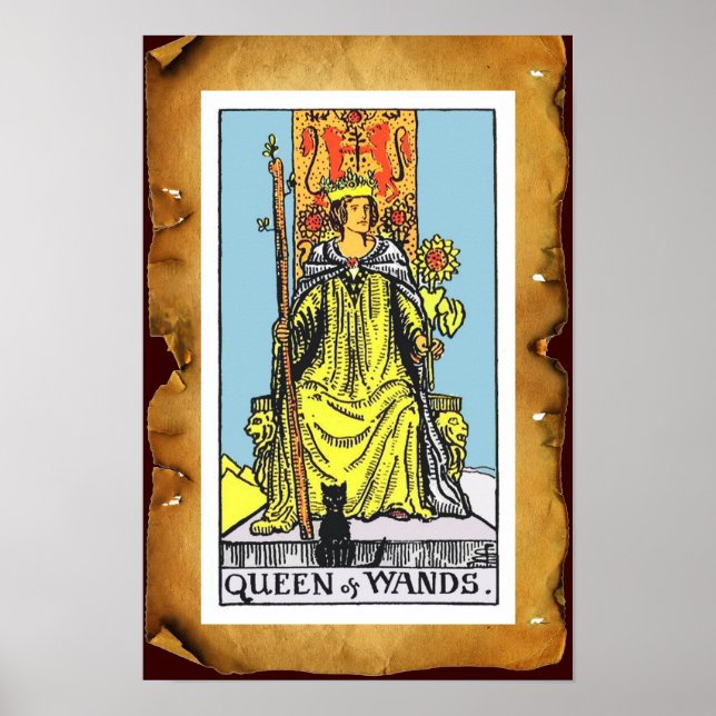 Póster TAROTS/ REINA DE WANDS Brown Parchment (Frente)