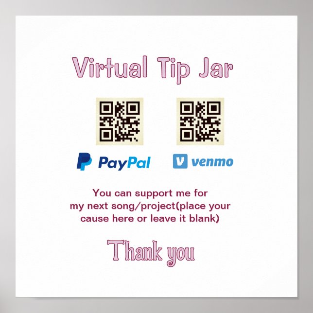 Póster tarro de propinas virtual código q r donación de d (Frente)