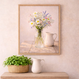 Póster Tarros de flores silvestres de granja y jarra de c