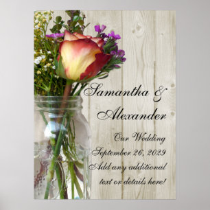 Póster Tarros de Mason con Rosa y Flores Silvestres