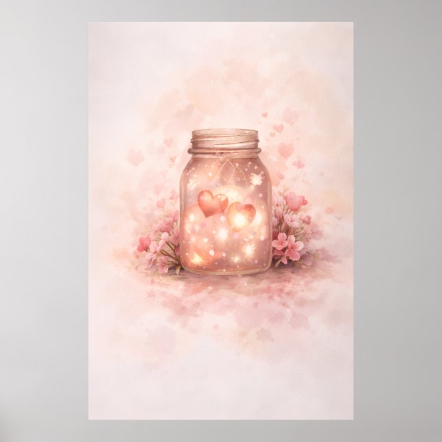 Póster Tarros de Mason Románticos Corazones (Frente)