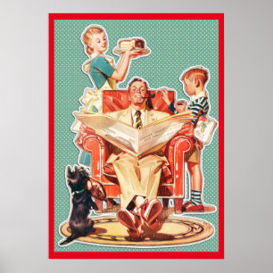 Póster Tarta de ama de casa de familia nuclear de los año