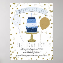 Póster Tarta de cumpleaños Blue & Gold Sugar is Sweet 1er