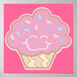 Póster tarta de fresa feliz