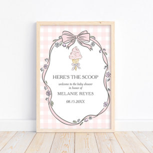 Póster Tarta de helado rosa Here's the Scoop Baby Shower
