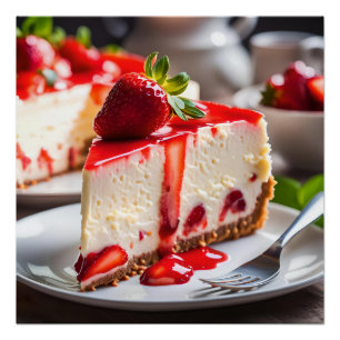 Póster Tarta de queso con fresa
