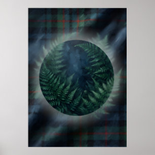 Póster Tartan Botánico Escocés de Helecho Verde Oscuro