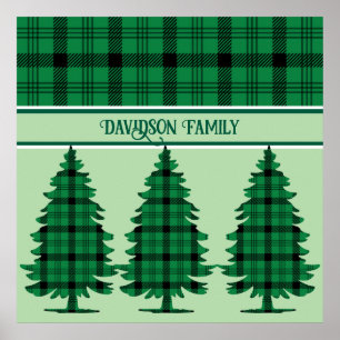 Póster Tartán Pine Trees verde negro y acogedor