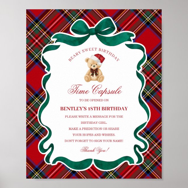 Póster Tartan Plaid Christmas Bear Birthday Time Capsule (Frente)
