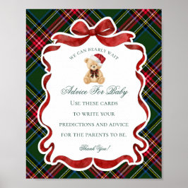 Póster Tartan Plaid Christmas Bear Shower Advice for Baby