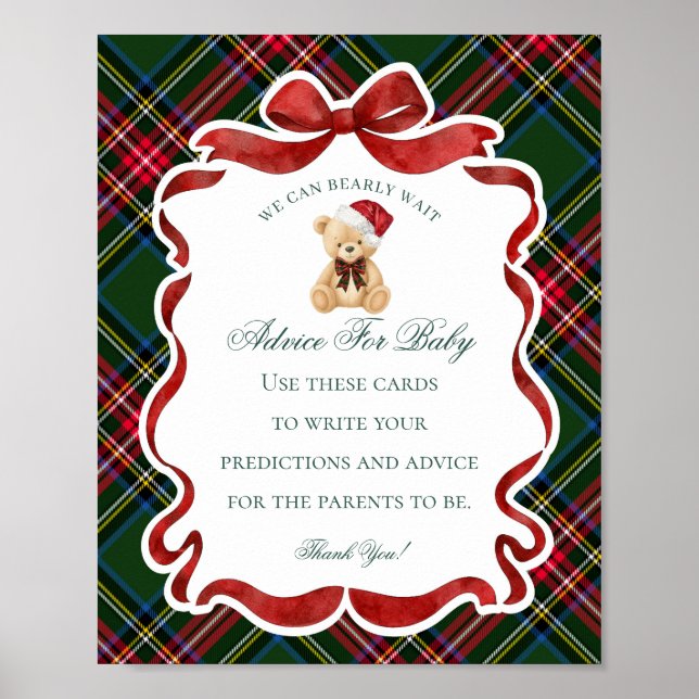 Póster Tartan Plaid Christmas Bear Shower Advice for Baby (Frente)
