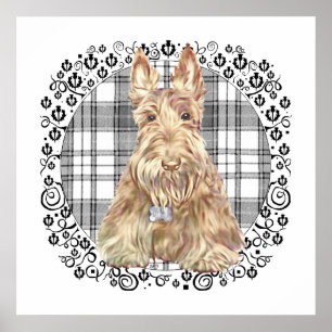 Póster Tartan Scottie Negro y Blanco