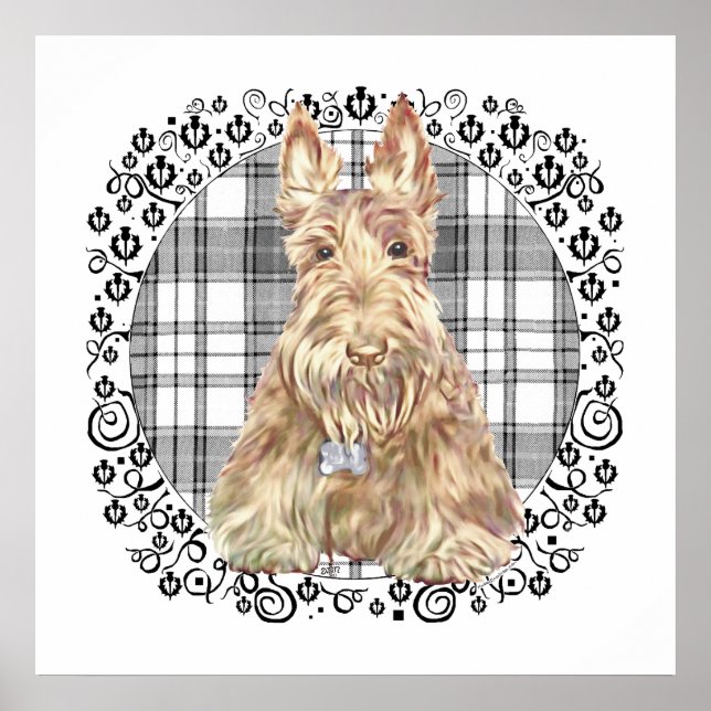 Póster Tartan Scottie Negro y Blanco (Frente)