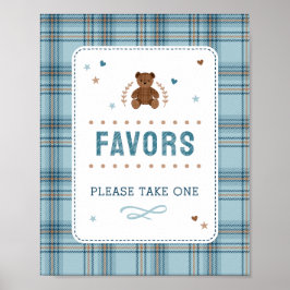 Póster Tartan Teddy Bear, Baby Boy Shower FAVOR SIGN