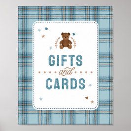 Póster Tartan Teddy Bear, Baby Boy Shower Gifts and Cards