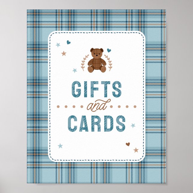 Póster Tartan Teddy Bear, Baby Boy Shower Gifts and Cards (Frente)
