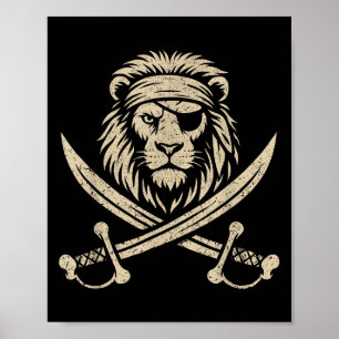 Póster Tasa De Vintage León Y Safari Animal De Crossbone