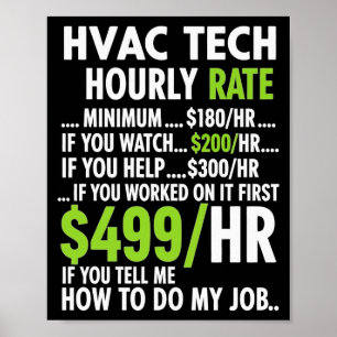 Póster Tasa horaria de técnico de HVAC divertido trabajo