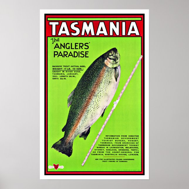 Póster Tasmania Australia Anglers Paraíso de pesca (Frente)