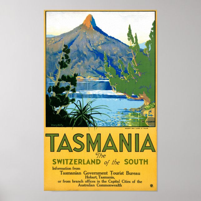Póster Tasmania Vintage Poster de Viajes Restaurado (Frente)
