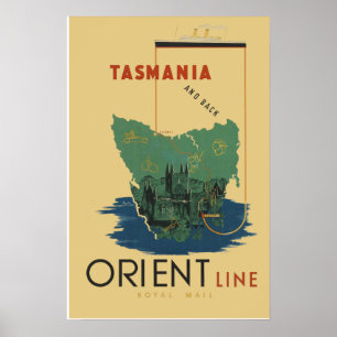 Póster Tasmania Vintage Travel Poster