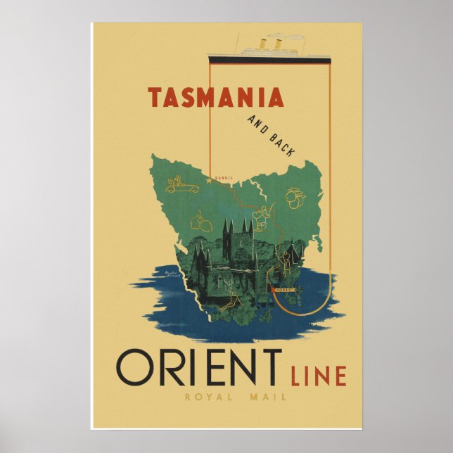 Póster Tasmania Vintage Travel Poster (Frente)