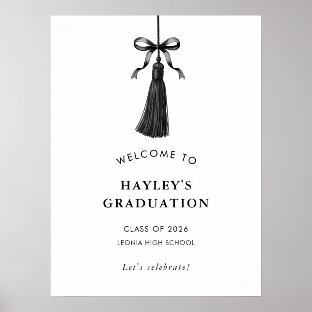 Póster Tassel Black Bow Graduation Party Welcome (Frente)