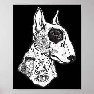 Póster Tattoo Dog Lov De La Antigua Escuela De Bull Terri