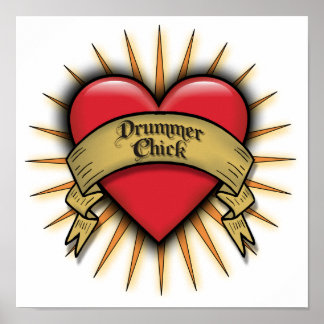 Póster Tattoo Heart Drummer Chick