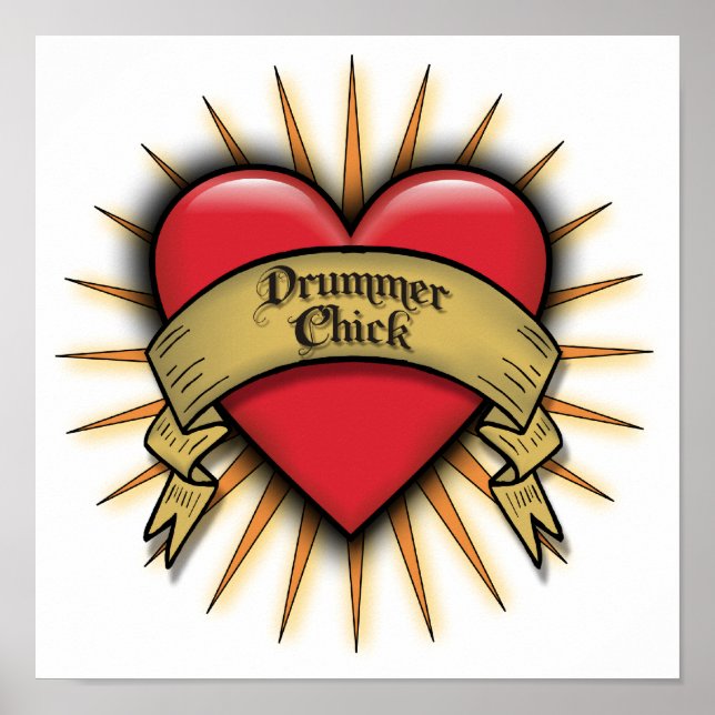 Póster Tattoo Heart Drummer Chick (Frente)