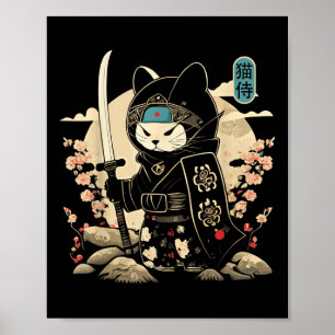 Póster Tattoo Kawaii Ninja Cat _1 de Samurai Japonés