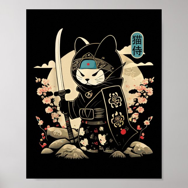 Póster Tattoo Kawaii Ninja Cat _1 de Samurai Japonés (Frente)