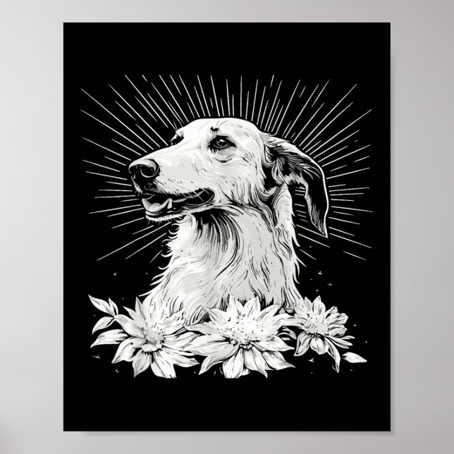 Póster Tattoo Style Lover Borzoi Retro Dog (Frente)