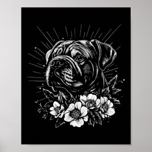 Póster Tattoo Style Lover Bulldog Retro Perro _1