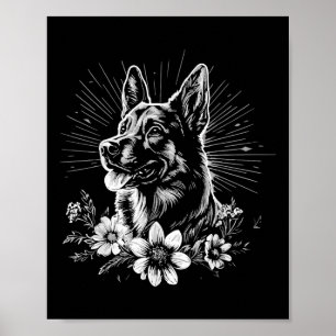 Póster Tattoo Style Lover Pastor Alemán Retro Perro _1
