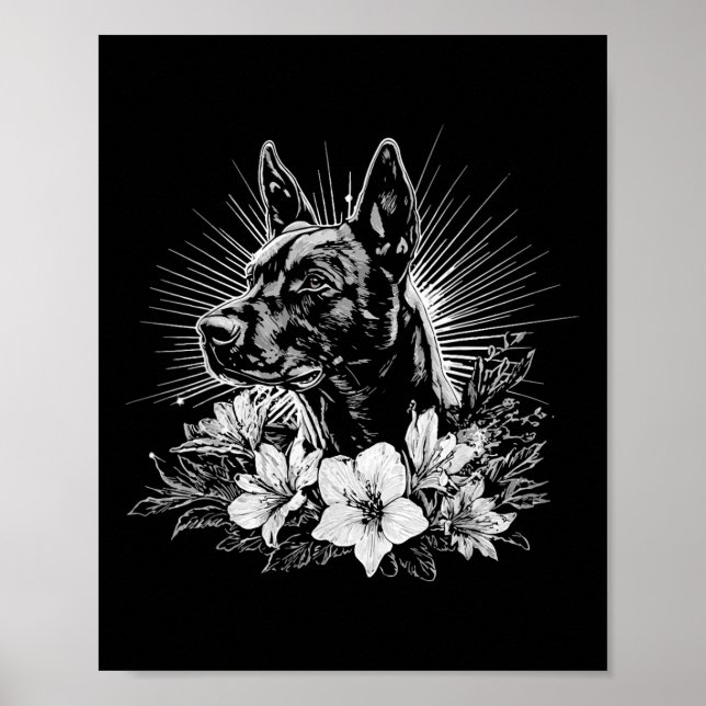 Póster Tattoo Style Lover Perro retro belga Malinois (Frente)