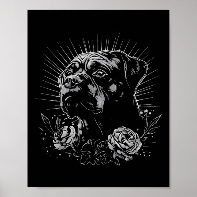 Póster Tattoo Style Lover Rottweiler Retro Dog (Frente)
