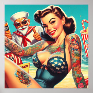 Póster Tattooed Beach Pin-up