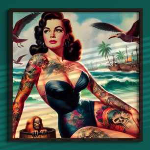 Póster Tattooed Beach Pin-up