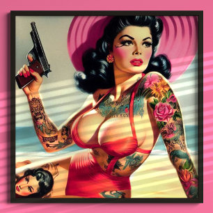 Póster Tattooed Beach Pin-up