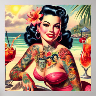 Póster Tattooed Beach Pin-up