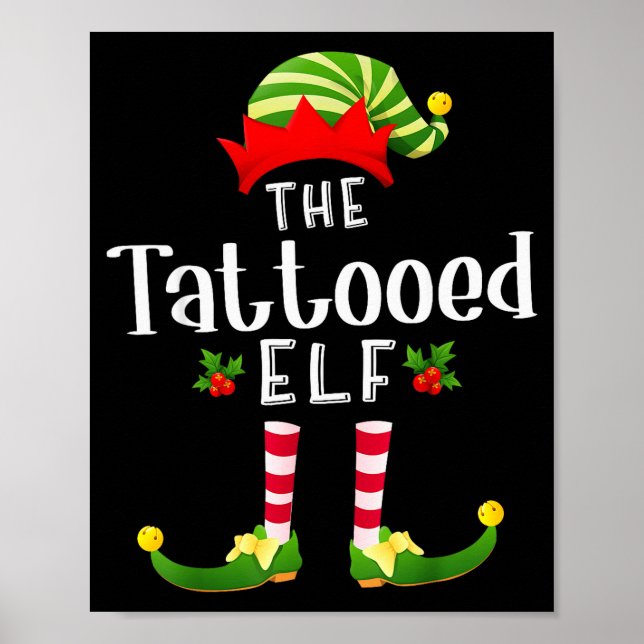 Póster Tattooed Christmas Elf Matching Pajama X-mas Party (Frente)
