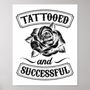 Póster Tatuado Y Exitoso Rosas Florales Tatuaje Divertido