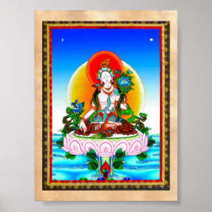 Póster Tatuaje blanco de Tara del thangka tibetano