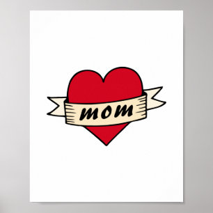 Póster Tatuaje de corazón de mamá